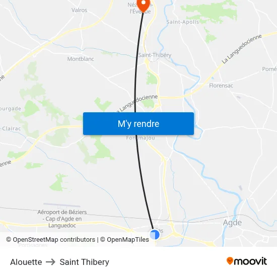 Alouette to Saint Thibery map