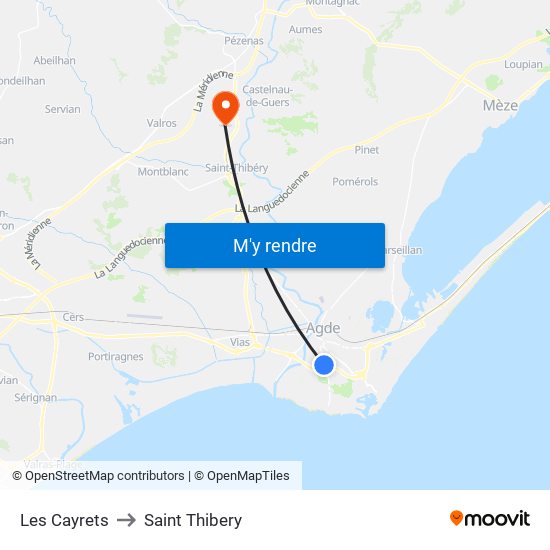 Les Cayrets to Saint Thibery map