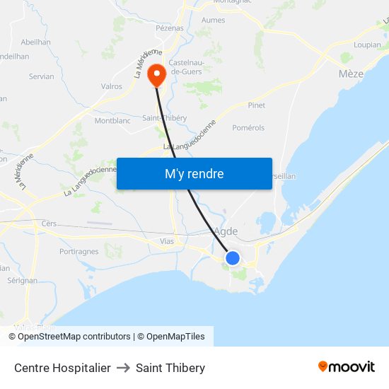Centre Hospitalier to Saint Thibery map