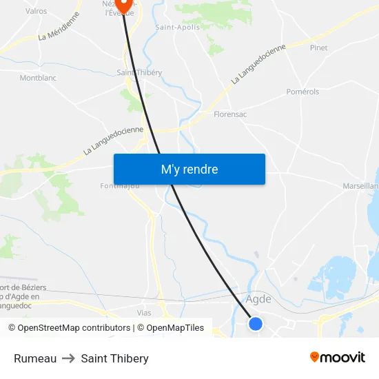 Rumeau to Saint Thibery map