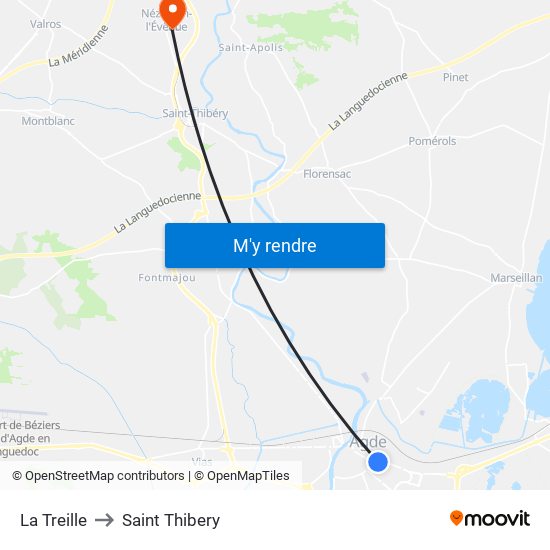 La Treille to Saint Thibery map