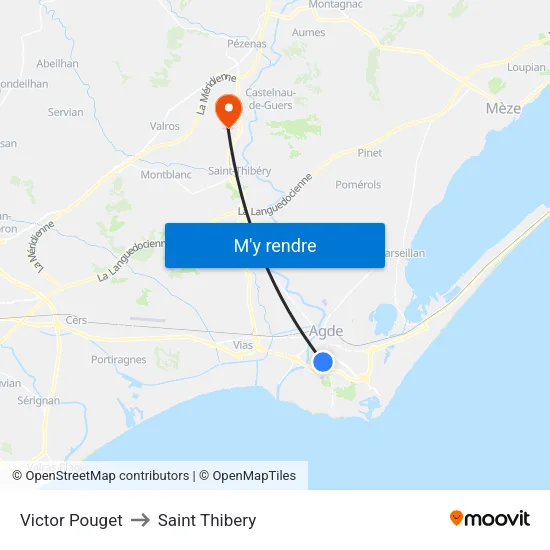 Victor Pouget to Saint Thibery map