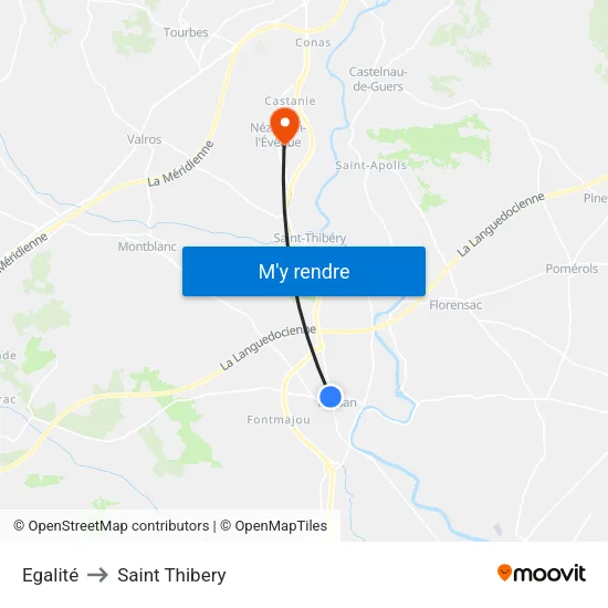 Egalité to Saint Thibery map