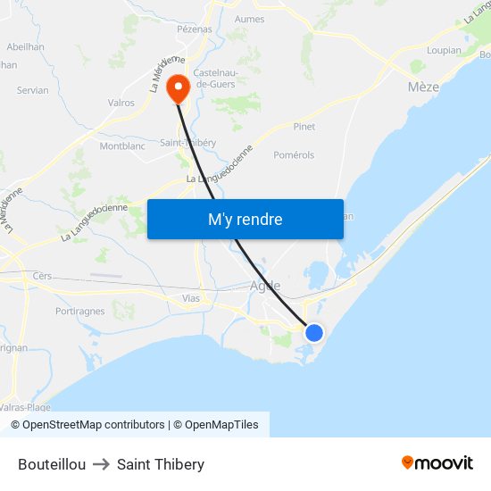 Bouteillou to Saint Thibery map