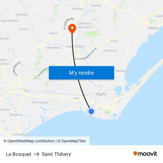 Le Bosquet to Saint Thibery map