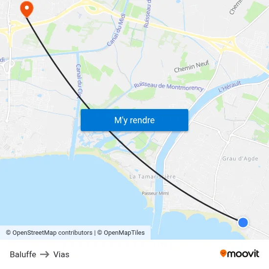 Baluffe to Vias map