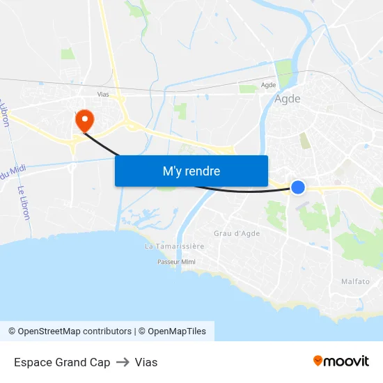 Espace Grand Cap to Vias map