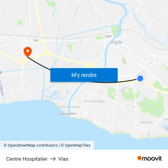 Centre Hospitalier to Vias map