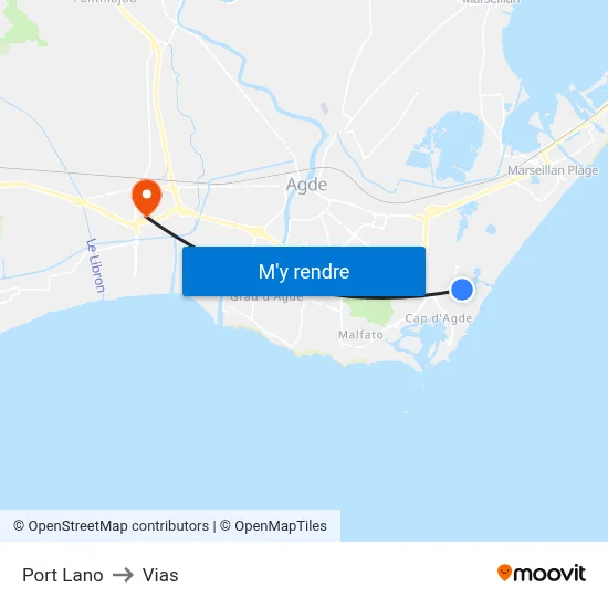 Port Lano to Vias map
