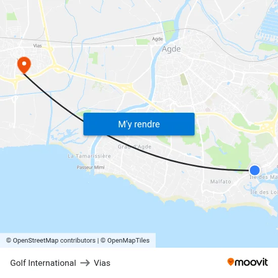 Golf International to Vias map