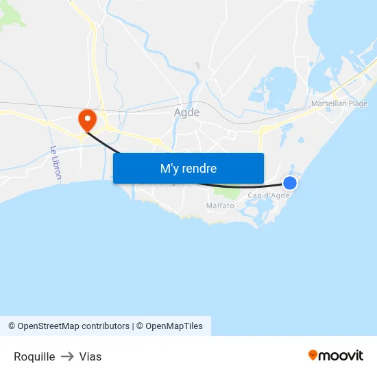 Roquille to Vias map