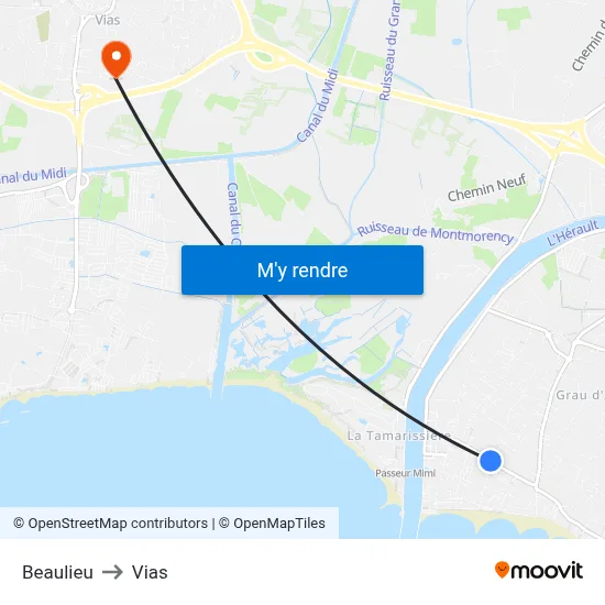Beaulieu to Vias map