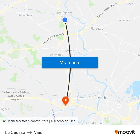 Le Causse to Vias map