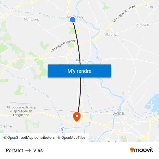 Portalet to Vias map