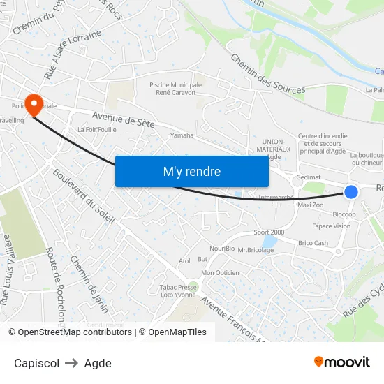 Capiscol to Agde map