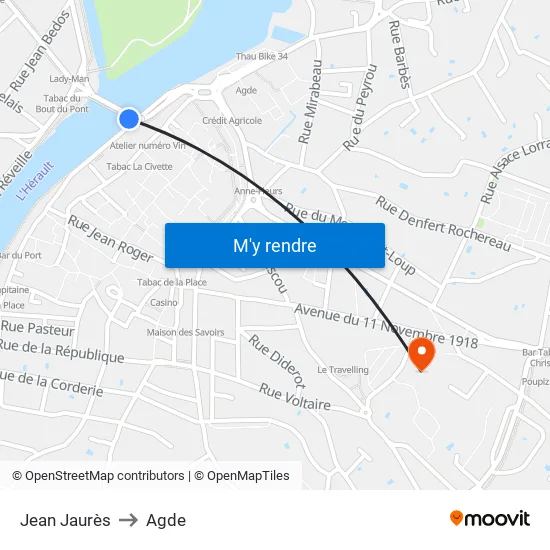 Jean Jaurès to Agde map