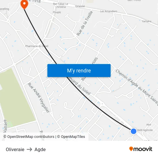 Oliveraie to Agde map
