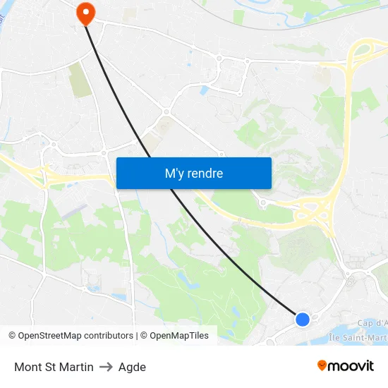 Mont St Martin to Agde map