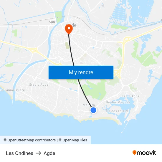 Les Ondines to Agde map