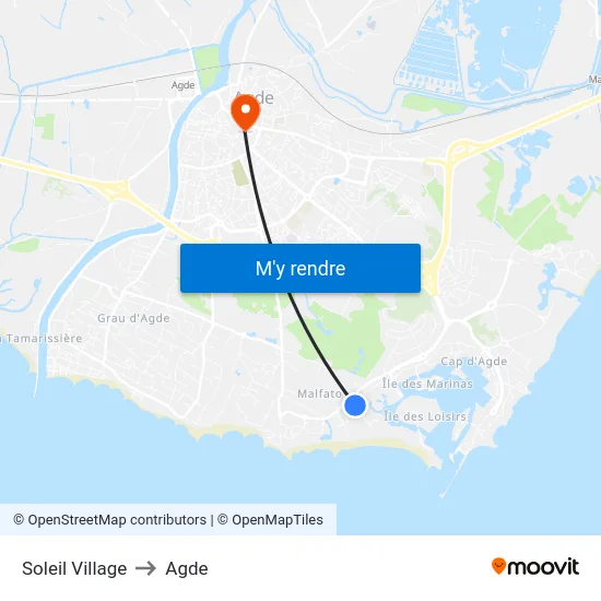 Soleil Village to Agde map