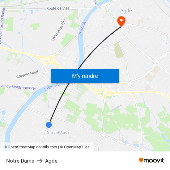 Notre Dame to Agde map