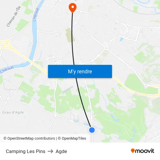 Camping Les Pins to Agde map