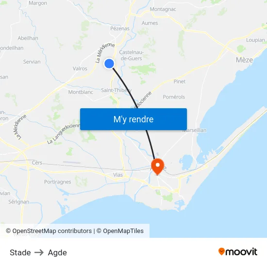 Stade to Agde map