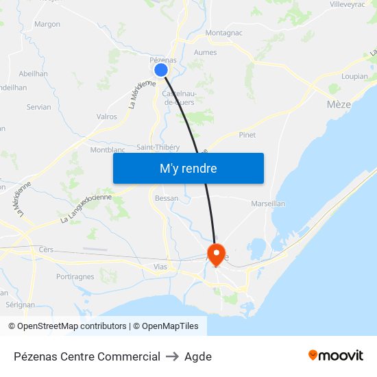 Pézenas Centre Commercial to Agde map