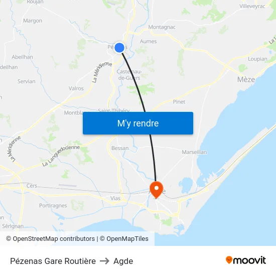 Pézenas Gare Routière to Agde map