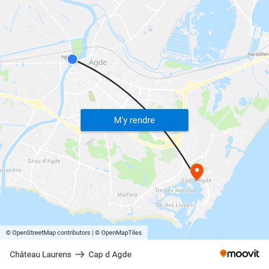 Château Laurens to Cap d Agde map