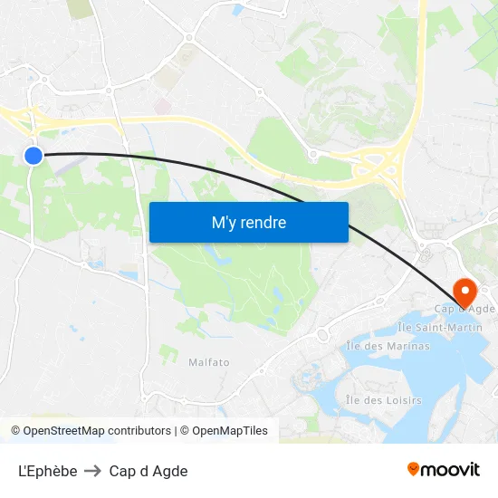 L'Ephèbe to Cap d Agde map