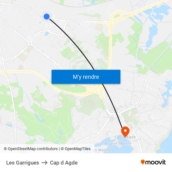 Les Garrigues to Cap d Agde map