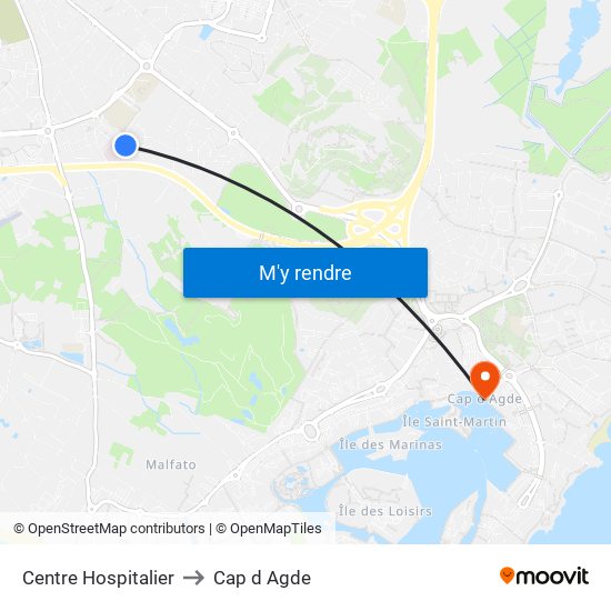 Centre Hospitalier to Cap d Agde map