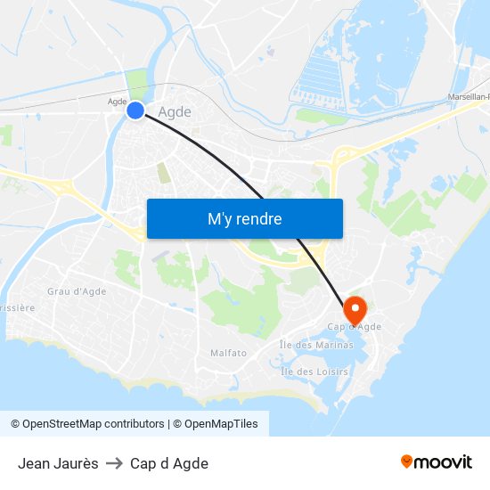 Jean Jaurès to Cap d Agde map