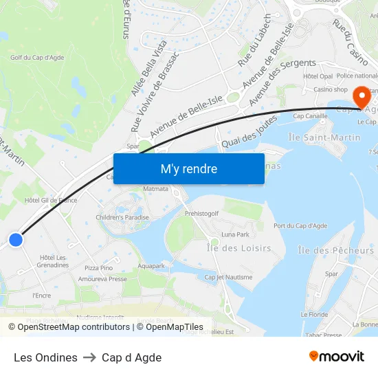 Les Ondines to Cap d Agde map