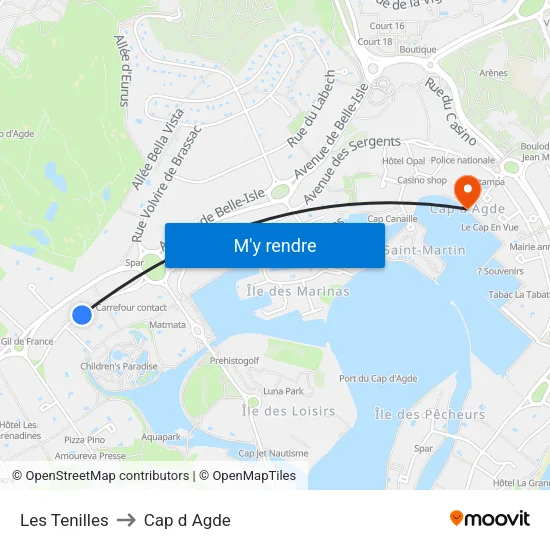 Les Tenilles to Cap d Agde map