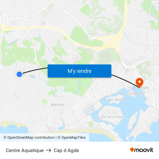 Centre Aquatique to Cap d Agde map