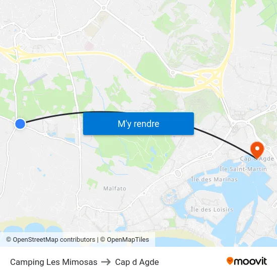 Camping Les Mimosas to Cap d Agde map
