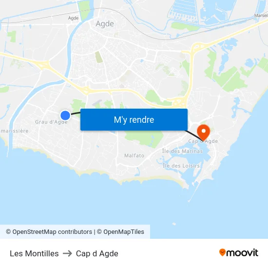 Les Montilles to Cap d Agde map