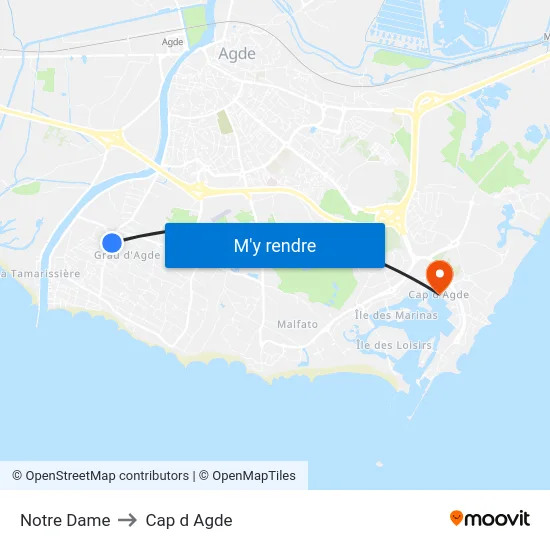 Notre Dame to Cap d Agde map
