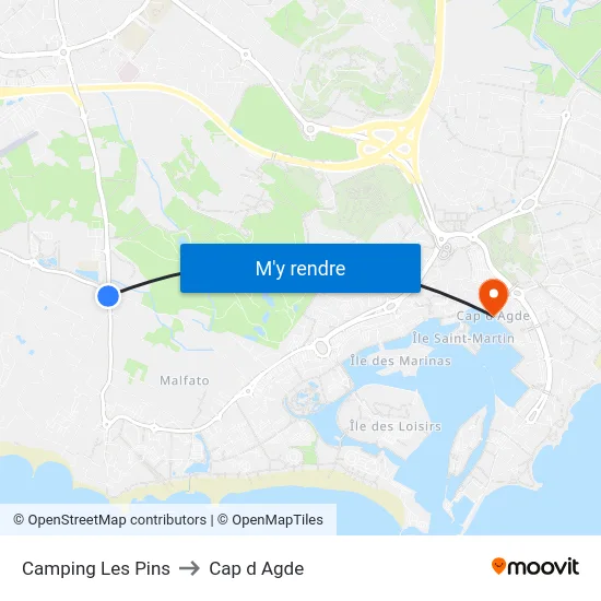Camping Les Pins to Cap d Agde map