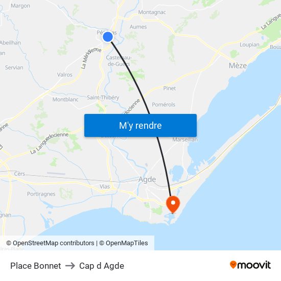 Place Bonnet to Cap d Agde map