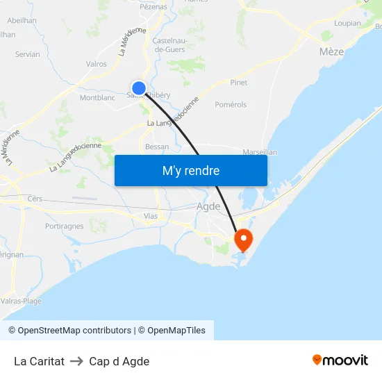 La Caritat to Cap d Agde map