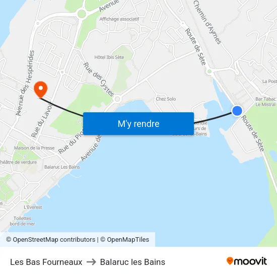 Les Bas Fourneaux to Balaruc les Bains map