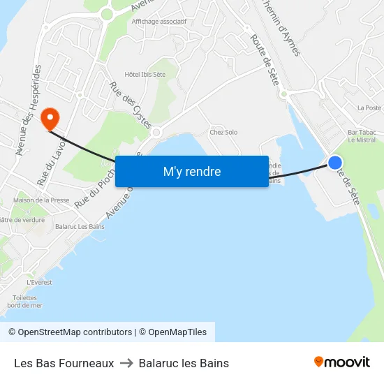 Les Bas Fourneaux to Balaruc les Bains map