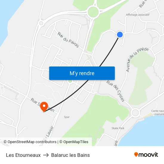Les Etourneaux to Balaruc les Bains map