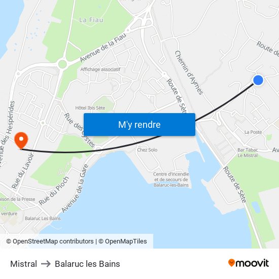 Mistral to Balaruc les Bains map