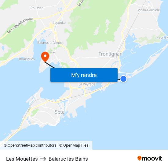 Les Mouettes to Balaruc les Bains map