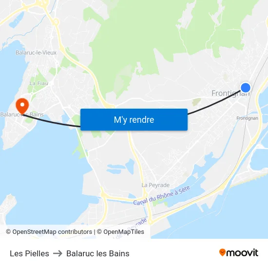 Les Pielles to Balaruc les Bains map
