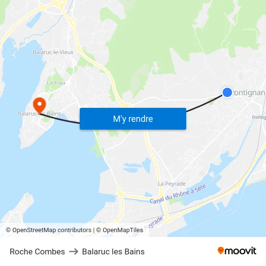 Roche Combes to Balaruc les Bains map